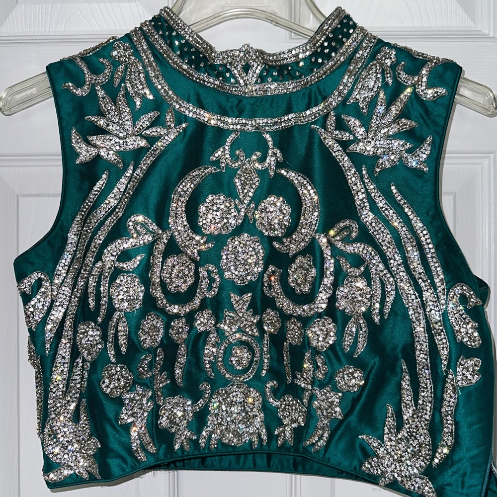 Silver Embellished Green Indo-Western Lehenga Set